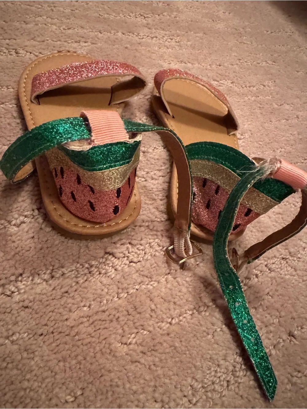 Girls Glitter Two-Tone Strap Sandals - Pink & Green